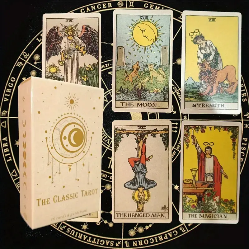 78pcs Classic Tarot Card Set with Guidebook, Durable Portable Fortune-Telling Divination Game, Ideal Gift for Christmas Halloween Thanksgiving, Beginner-Friendly Design