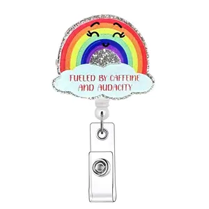 Rainbow Pattern Retractable Badge Reel, 1 Count Cute Name Badge Reel with ID Clip for Nurse Doctor Student Volunteer Employee, Badge Accessories