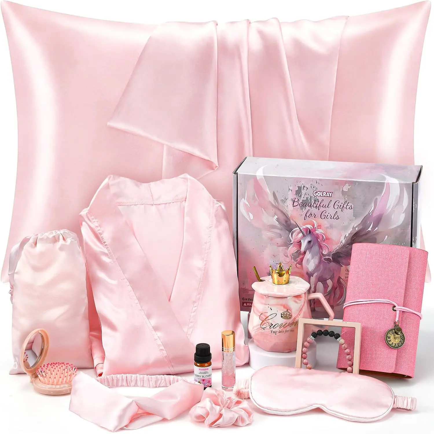 13 Pcs Spa Gift Set Basket for Teen Girls 10-18 Tween Kid, Trendy Christmas Birthday Self Care Gift with Satin Pillowcase Spa Robe Journal Mug