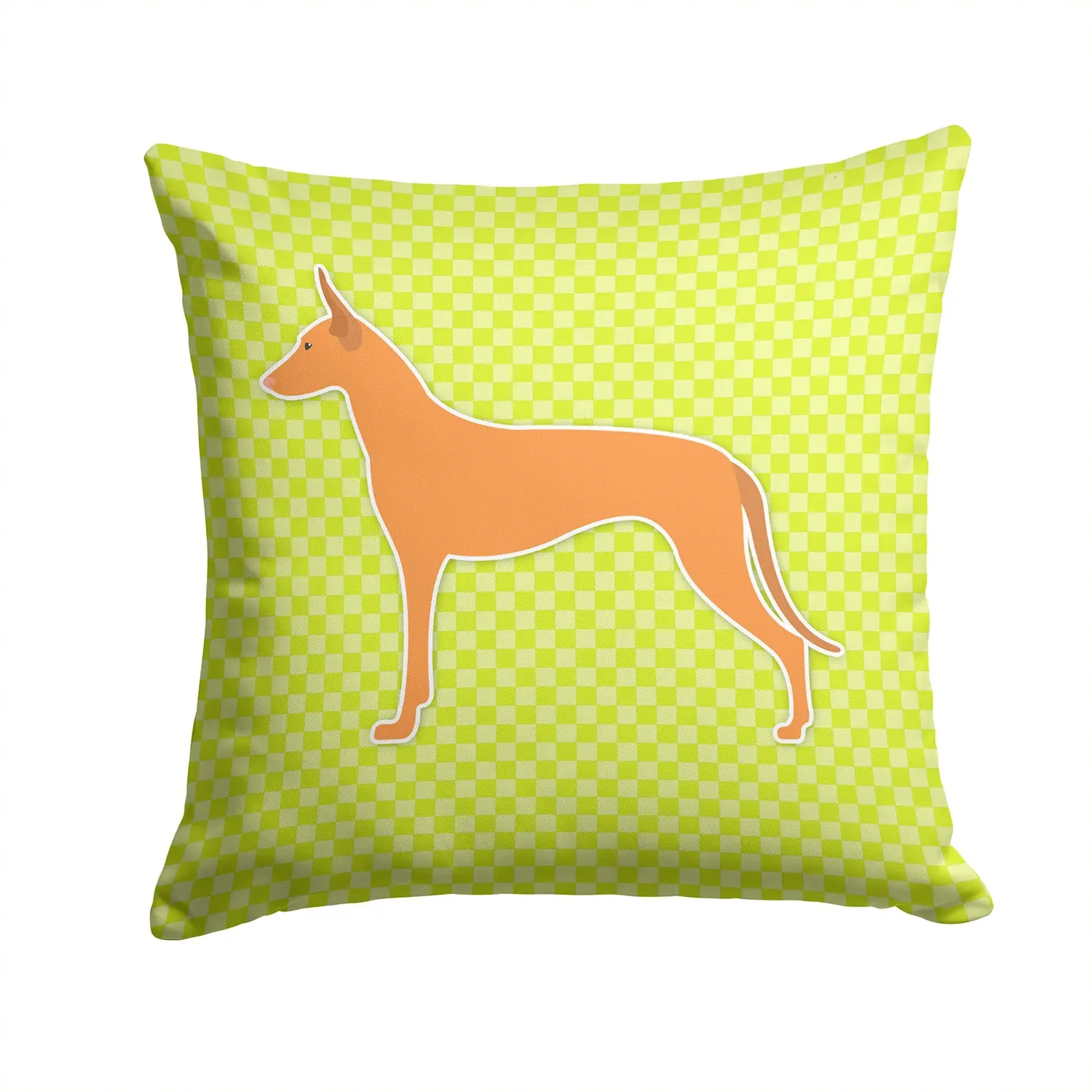 Durable Geometric Checkerboard Green Pharaoh Hound Decorative Throw Pillow - 14x14 In, Soft Fabric Cover with Insert, Indoor-Outdoor Accent Cushion for Sofa, Patio, Living Room (With Artistic Flair), Porch