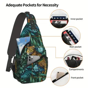 Leopard In The Jungle Crossbody Chest Bag Hiking Backpack Large Capacity Durable Polyester Composite Cloth for iPad Books Clothes Cameras Shopping Work Leisure Travel Beach Fishing