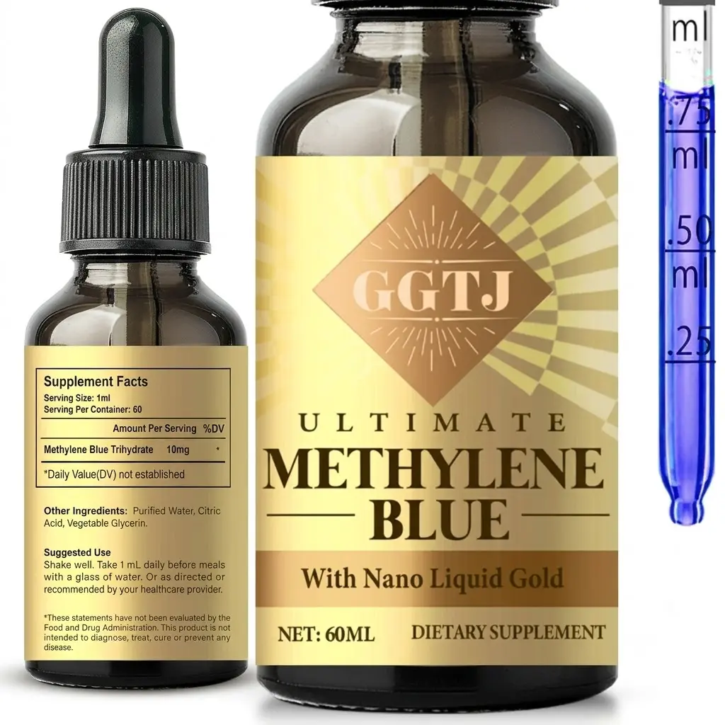 Clean Ultimate Methylene Blue Nano Liquid Gold Drops - Antioxidant Brain Supporting Dietary Supplement - 10mg per Serving, 60ml (2 fl oz) - Doctor Recommended, Lab Tested for Mental Clarity & Focus, Antioxidant Dietary Supplement
