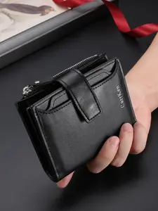 Men's Multi-Card Slot Multifunctional Wallet, Vintage Trendy Pure Color Short Zipper Card Holder, European and American Style