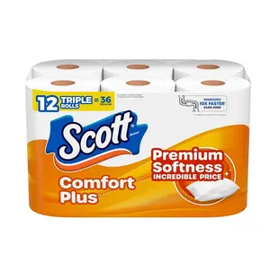 Scott ComfortPlus Toilet Paper, 12 Triple Rolls, 231 Sheets per Roll, Septic-Safe, 1-Ply Toilet Tissue