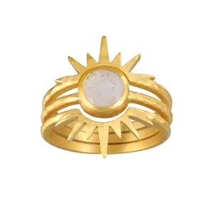 Light Seeker Moonstone Starburst Nested Ring Set