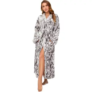 Womens Bathrobe Ladies Fleece Plush Warm Long Robes Fleece Nightgown SleepwearGift