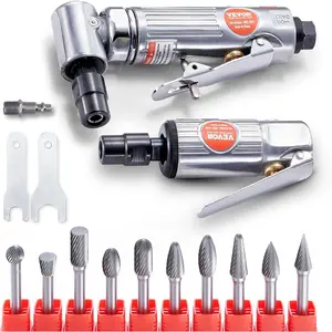 VEVOR Air Die Grinder Kit, Right Angle Grinder w/Die Grinder Combo & 10PCS Single Cut Carbide Burr Set, Lightweight, Ball Bearing Construction for Grinding, Deburring, Cutting, Polishing