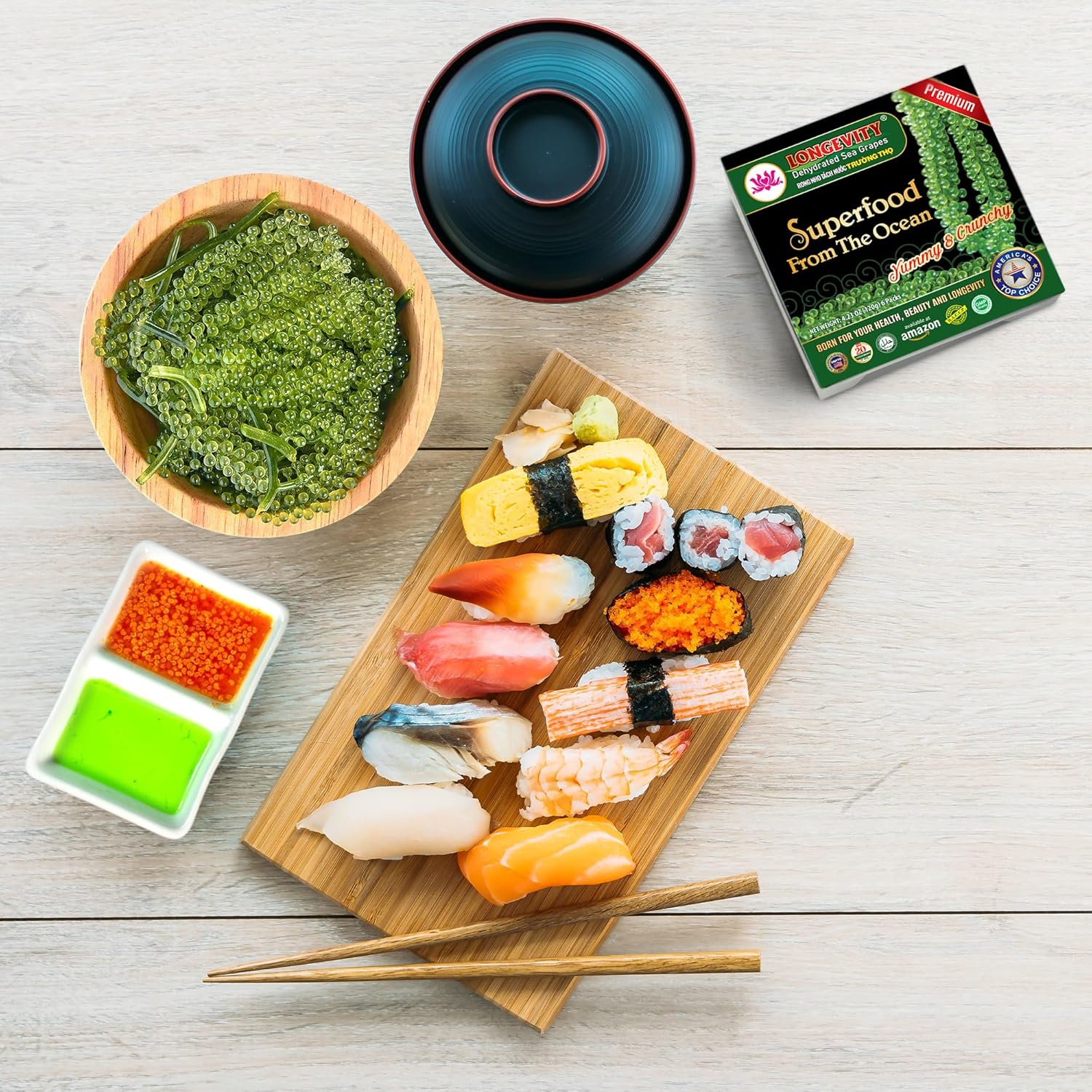 Dehydrated Sea Grapes, 1.4 oz of (Pack of 2), Umibudo Green Caviar, Lato Seaweed | Enhance Health, Boosting Immune System, Valued Natural Gift From Sea (Original, 40g)