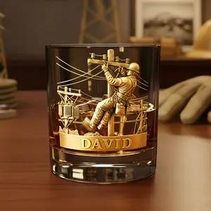 Lineman Round Glass - Personalized Gifts For Lineman Glass