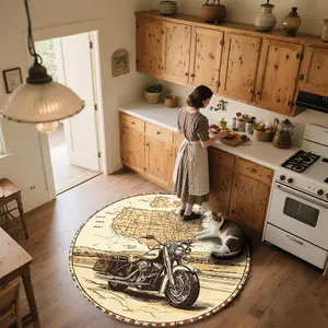 Vintage Motorcycle  Round patterned carpet, non-slip round mat for bedroom, living room, pet bed, and chair, home decoration, birthday gift, Christmas gift, Valentine's Day gift