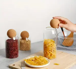 3pcs Glass Storage Container With Spherical Cork Stopper,Contains Round,Bamboo,Lid Sign Box in the title, attribute, or descriptionGlass Jar, Perfect For Storing Tea, Flowers, Nuts, Candies, Etc. - A Must-have For Kitchen Organizing