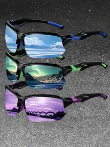 3pcs colorblock half frame sports sunglasses, Sunglasses for sports, available in multiple colors, equip UV400 protective lenses and anti slip rubber nose pads, polycarbonate frame is lightweight and durable, suitable cycling,driving,beach vacations,etc