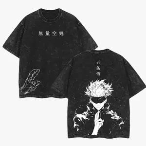 Retro Vintage Gojo - Jujutsu Kaisen Anime Double Printed Vintage Washed Tee Unisex Oversize Anime Manga Washed Heavyweight Cotton T-shirt, Gift For Anime Fan, Anime Lover