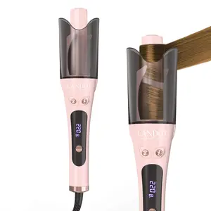 LANDOT 1-Inch Automatic Curling Iron Effortless Curls One Button Zero Stress Blush Pink Anti-Tangle Technology for Beginners Ideal Gift for Girls & Teens