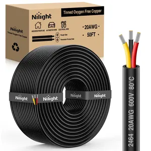 Nilight 50FT 20AWG 3 Conductor Electrical Wire Tinned Oxygen Free Copper Red Black Yellow 3 Wires Parallel 600V DC Flexible PVC Case Extension Cords for LED Strips Lamps Lighting