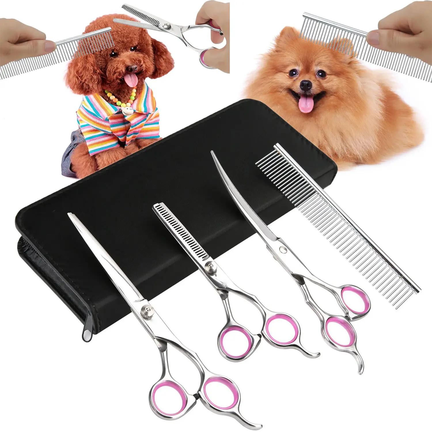 5 in 1 Dog Grooming Scissors Kit, Professional Dog Scissors for Grooming with Safety Round Tips, Titanium Coated Grooming Scissors for Dogs Cat Pet At Home