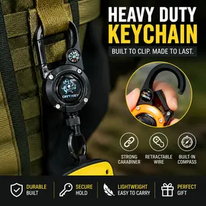 Retractable fishing rope clip, outdoor equipment lanyard with carabiner, anti-loss keychain for backpacks and fishing tools