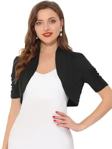 INSPIRE CHIC Short Sleeve Shrugs Women's Ruched Sleeve Open Front Cropped Bolero Cardigan