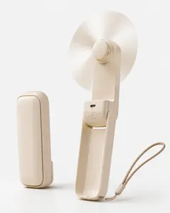 Slim USB Rechargeable Handheld Portable Fan - Thin, Foldable, Battery-Powered Mini Pocket Fan with 24H Max Cooling Time, Ideal for Travel, Summer, Gifts for Women - Beige