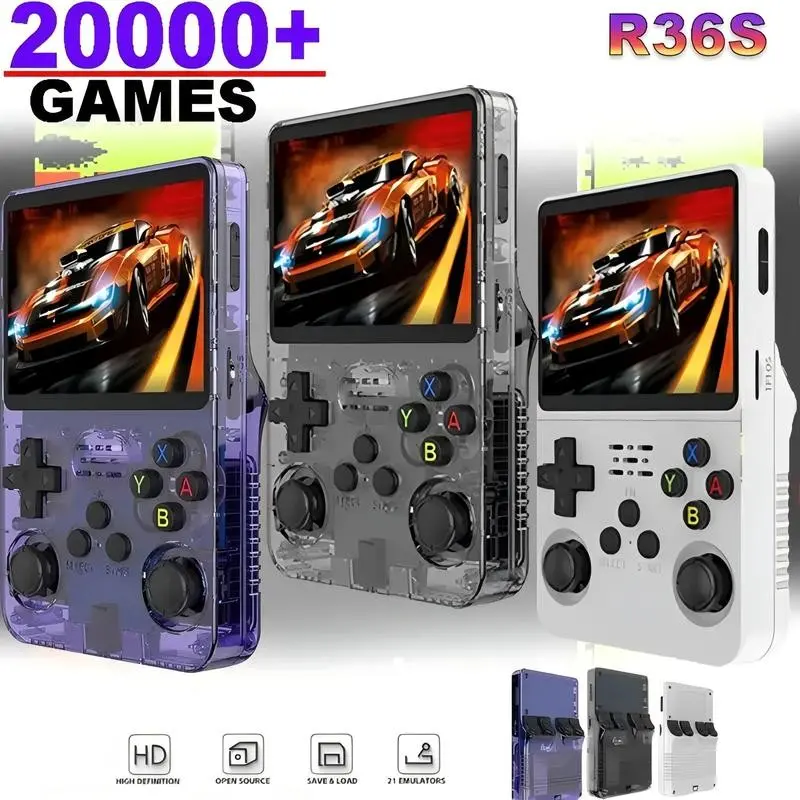 Vintage Game Console R36s, Classic Handheld Retro Gaming Machine, 4.0 IPS Screen, 26+ Emulators, 64GB Card, Portable Game Simulator, Handheld Design