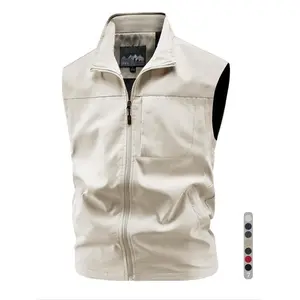 Men's multi pocket stand up collar vest, windproof and waterproof casual fit vest, very suitable for fishing, picnicking, hiking, outdoor sportsRAIMENTRY