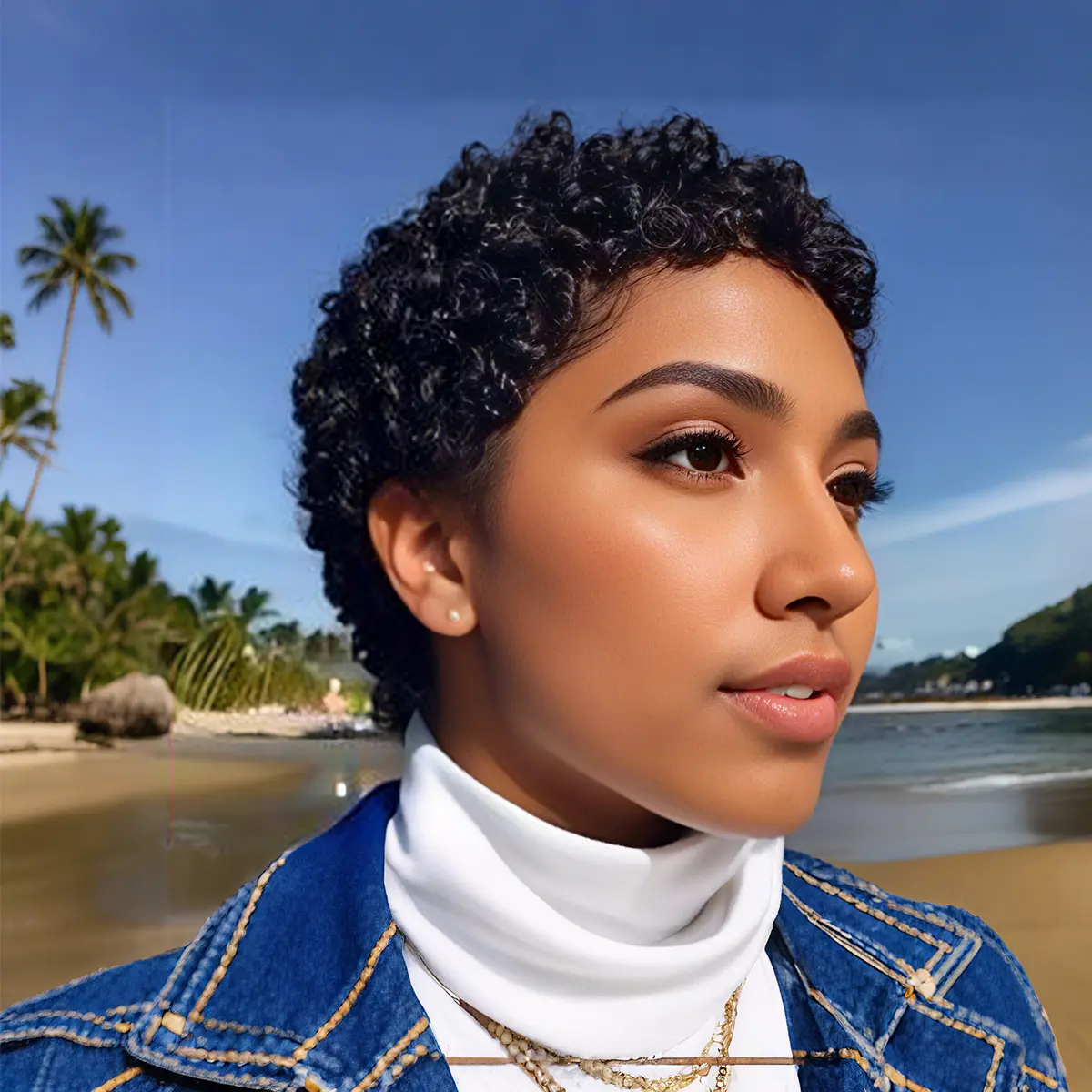 OPQHAIR Glueless Human Hair Full Machine Wig for Black Women - Short Kinky Curly Pixie Cut, Authentic, Stylish, Versatile, Ideal for Daily & Special Occasions