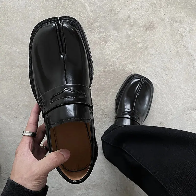 Men's Retro Thick-Sole Split-Toe Leather Formal Loafers - Lace-Free, Anti-Slip, Cushioned, Slip-On Shoes for Daily Commute & Leisure, Work Footwear, Anti-Slip Formal Shoes, Lace-Free Formal Shoes