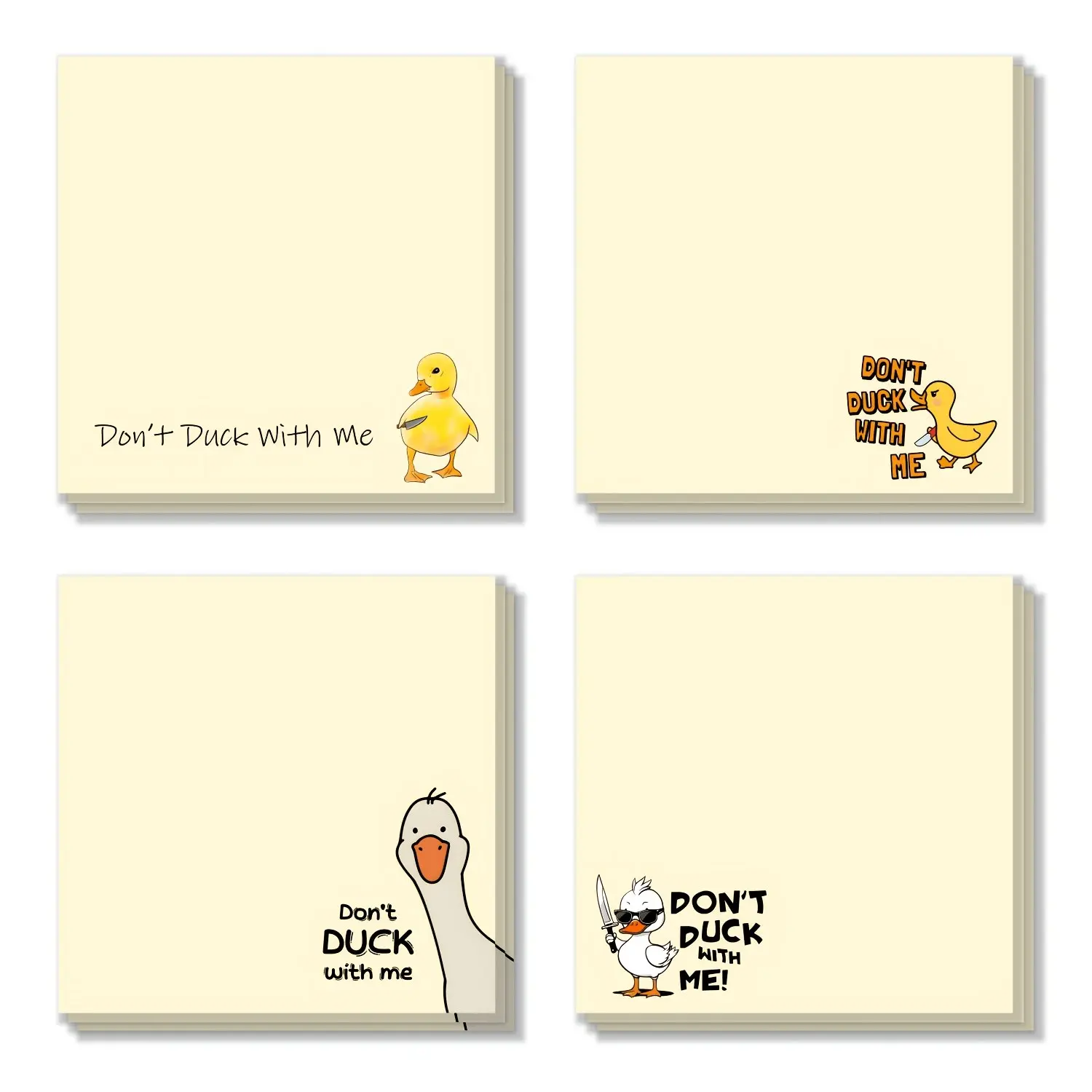 4 Pack Funny Duck Sticky Notes, Square Adhesive Memos, Office School Home Use, Office Supplies, Perfect Gift for Students Teachers Colleagues, Durable Paper Stationery