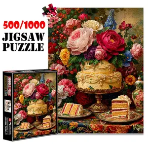 1pc 1000 piece adult puzzle 70x50cm Floral - Decorated Cake with Slices and Ornate Tableware 500 pieces of paper jigsaw puzzle, suitable for adults and families, large-scale DIY puzzle interactive