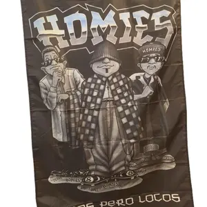 DGA Homies Trio Eight Ball Mr. Clean Mr. Raza Banner 3' X 5' 100% Polyester Easy Care with Metal Grommets for Indoor Outdoor Use Pocos Pero Locos Design