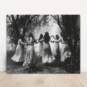 Frameless Gothic Witchcraft Canvas Wall Art - Dancing Witch'S Ring Dark for mysterious Photography Print, 2D Flat Wrapped Wood Frameless Painting for Occult Theme Room Decor, Witchy Home Decoration with Hanging Hooks, Vintage Gothic Wall Hanging for
