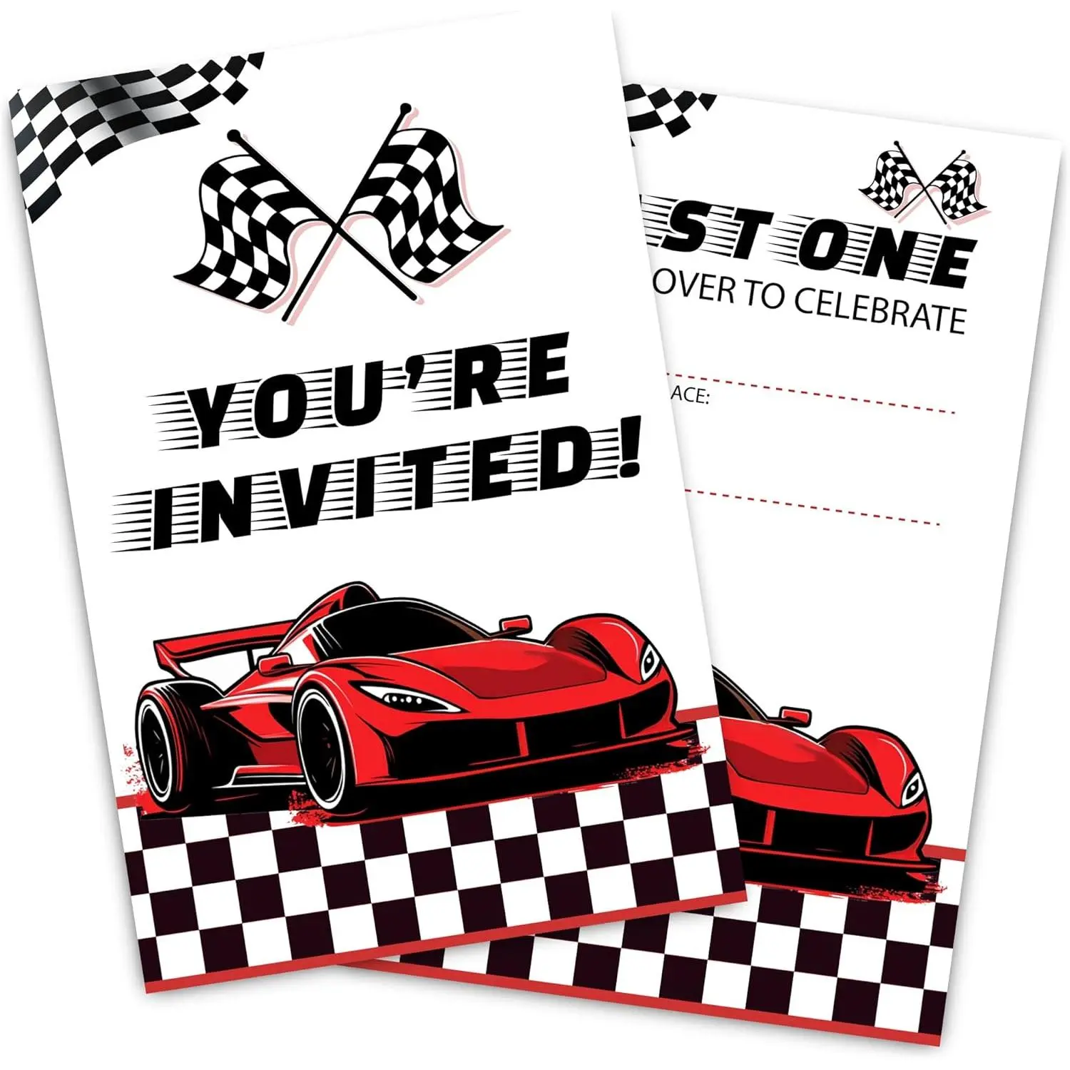 Race  Birthday Party Invitation Cards, Race  Party Invitations for Boys Girls , One Year Old Birthday Party Invitations, Double-Sided Design, 30 Cards with 30 Envelopes