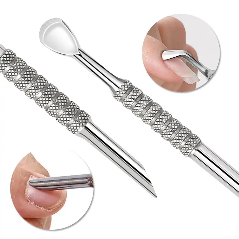 1Pcs Double-end Cuticle Pusher Stainless Steel Angled Hoof Bevel Nail Art Pusher Manicure Sticks Cuticle Remove Tool Nails Care
