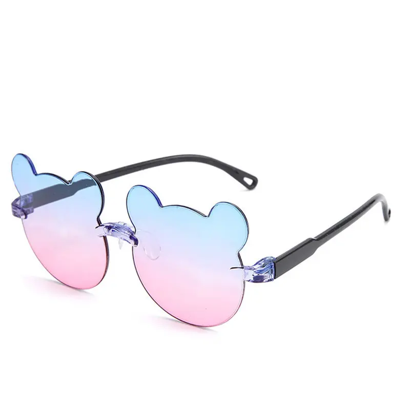 FHSY SHOP Kids Bear UV400 Protection Sunglasses, Gradient Blue-Pink Lens 2-Tone Child-Sized Non-Prescription Glasses for Toddler Girls Outdoor Activities, Beach Trips, Two-Tone Non-Prescription Glasses