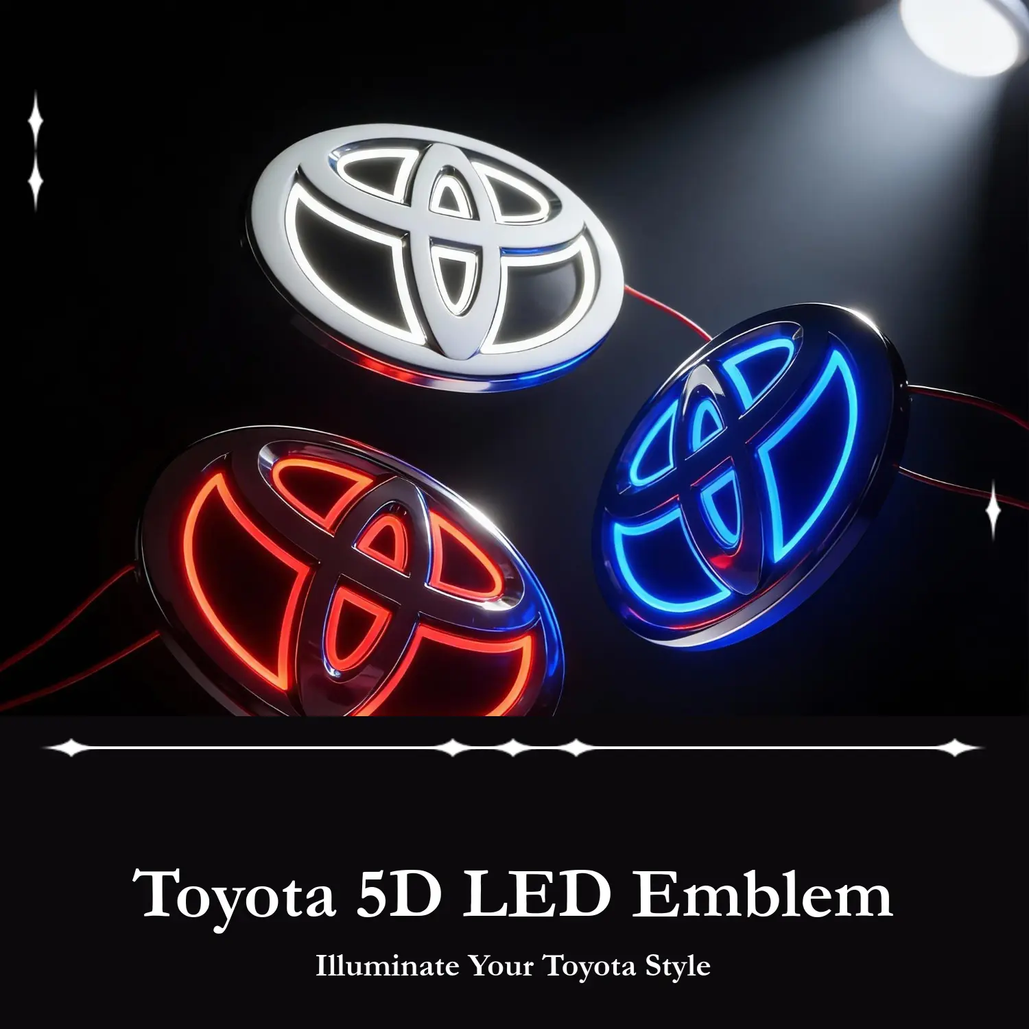 Toyota 5D LED Luminous Emblem Badge Light - Plug-and-Play Automotive Car Accessories, DC12V Power Fits Standard Cars, Water-Resistant LED Badges Decals with 3 Color Options (Red, White, Blue) for Corolla, Camry Exterior Decoration