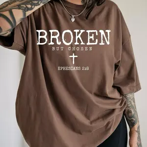 Broken But Chosen Tshirt Bible Verse Shirt Matching Christian Womens Clothing Faith Women Tee with Ephesians 2:8 Design