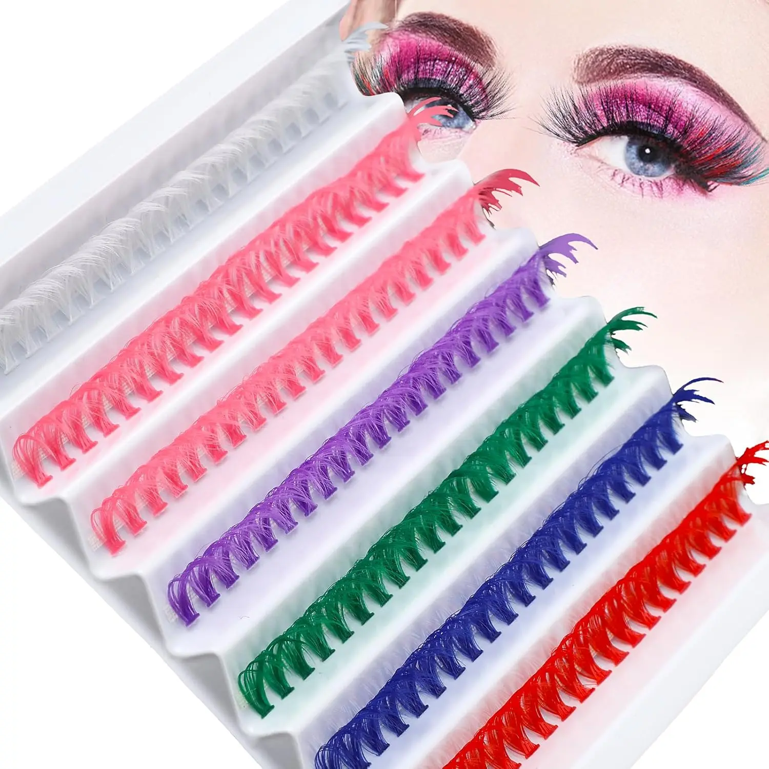 Colored Lash Clusters, 140 Pcs 14mm Wispy Curl False Eyelashes, DIY Eyelash Set for At-Home Extensions and Makeup Application, Makeup Lash Clusters, False Eyelashes & Adhesives