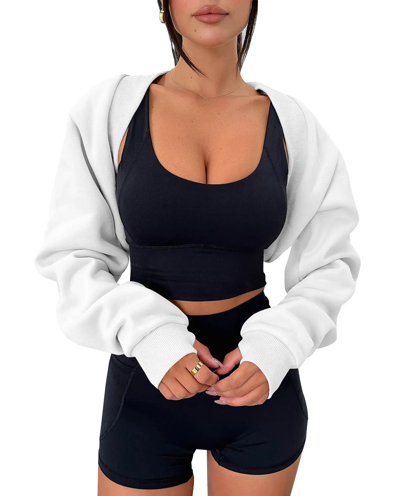 Goranbon Women's Bolero Sweater Shrugs Y2K Open Front Workout Sweatshirt Long Sleeve Crop Tops