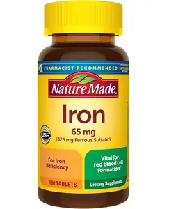 Nature Made Iron 65 mg (325 mg Ferrous Sulfate) Tablets, Dietary Supplement for Red Blood Cell Support, 180 Tablets, 180 Day Supply