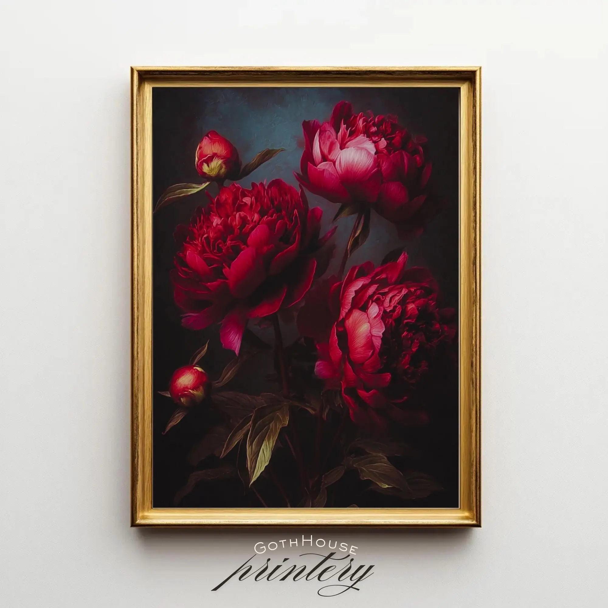 Moody Floral Digital Print | Peony Oil Painting | Dark Academia Wall Art | Gothic Botanical Artwork | Whimsigoth Decor | Victorian Printable