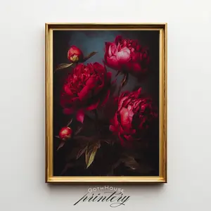 Moody Floral Digital Print | Peony Oil Painting | Dark Academia Wall Art | Gothic Botanical Artwork | Whimsigoth Decor | Victorian Printable