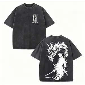 Roronoa Zoro One Piece Anime Graphic Tee Vintage Washed Dragon Samurai Manga T Shirt Retro Distressed Short Sleeve Casual Streetwear Three Sword Style Katana Warrior Print Summer Fashion Top Relaxed Fit Crew Neck Unisex Tee For Anime Otaku Fans