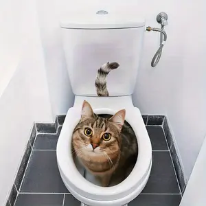 Funny Cat Toilet Sticker, Fun Bathroom Wall Decal, Self-Adhesive Easy Peel, Home Decor, Removable DIY Art, Unique House Style