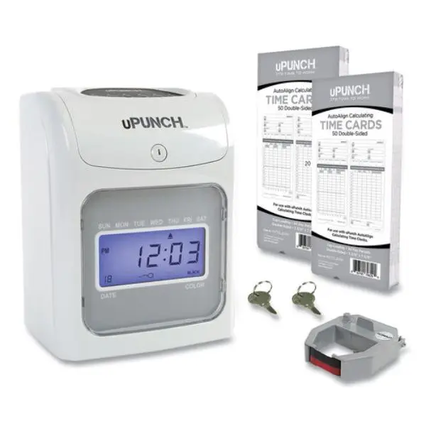 Workwell PPZHN2500 HN2500 Electronic Calculating Table Punch Card Time Clock Bundle - 7" h x 10.4" w x 11.4" d, LCD Display, Automatic Card Feed, Beige & Gray