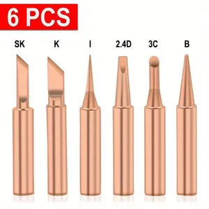 6pcs Copper T Soldering Iron Tip Set Electric Soldering Iron Lead-free Welding Tips Head BGA Soldering Tools Welding Tips