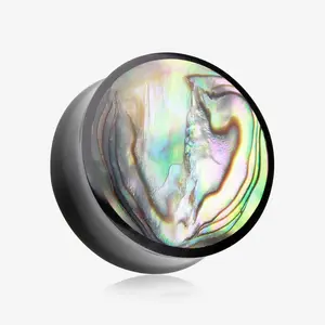 A Pair of Abalone Inlayed Buffalo Horn Double Flared Ear Gauge Plug