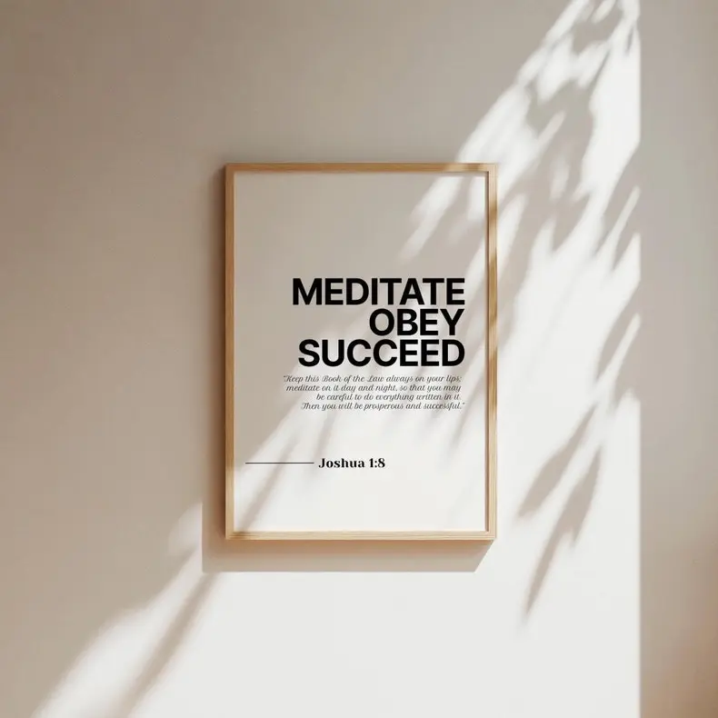 Itsel Joshua 1:8 Meditate Obey Succeed Bible Verse Wall Art, Christian Home Decor, Print Christian Wall Art, Bible Poster