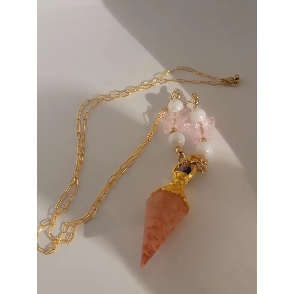 Unchained Kreative Handmade Gold-Filled Pendulum Necklace Spiritual Jewelry with Decorative Beaded Accents for Meditation and Intuitive Practices