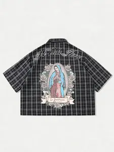 Men's Plaid Saint Mary Short Sleeve Casual Fitted Shirt, Perfect for Daily Wear, Fashionable Retro Vintage Style, Essential for Trendy Guys