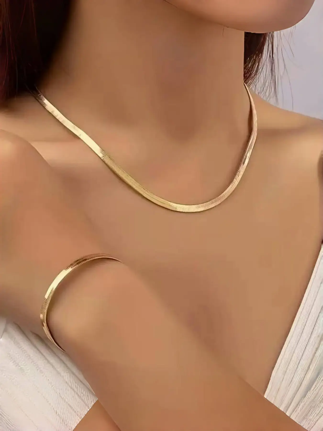 Elegant Snake Chain Necklace & Bracelet Set for Women, Necklace And Bracelet Set, Matching Jewelry Set, Fashionable Jewelry Set, Alloy Material, Perfect for Daily Wear, Stylish Jewelry Gift, Jewellery Gift Set